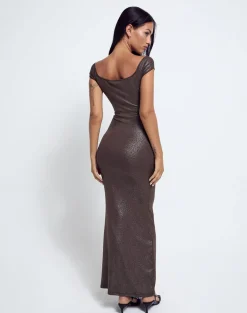 Jolita Maxi Dress in Brown Shimmer