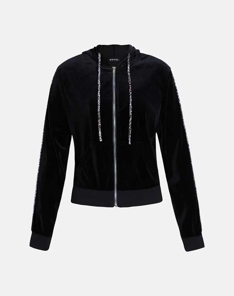 Jona Hoodie in Black with Rar Leopard Pipping