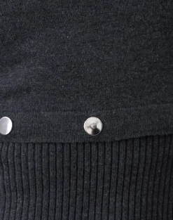 Josa Long Sleeve Knit Top in Dark Charcoal with Studs