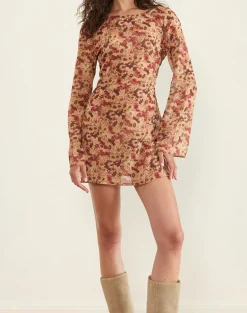 Jovia Mini Dress in Chiffon Rusty Flower