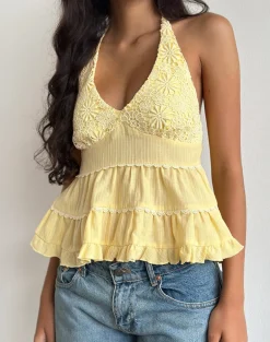 Juanita Frill Halterneck Top in Yellow
