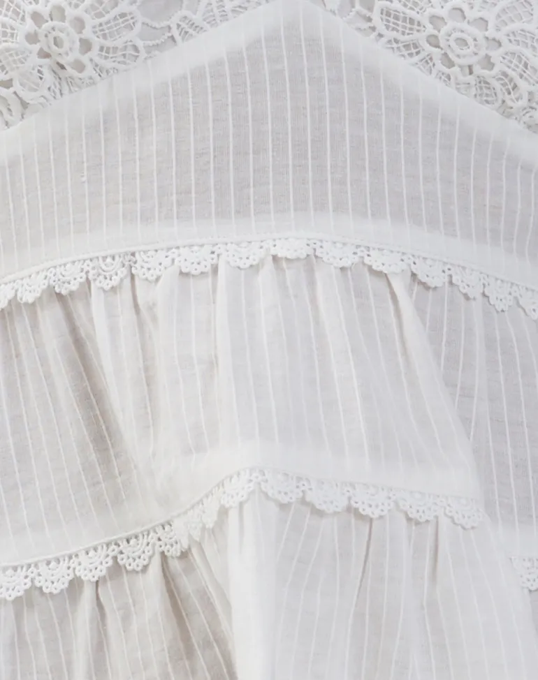 Juanita Frill Halterneck Top in Crochet White