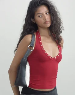 Jugo Halterneck Top in Adrenaline Red with Eyelets