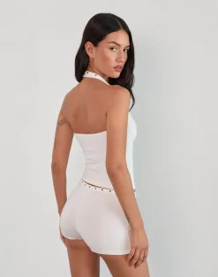 Jugo Halterneck Top in Ivory with Eyelets
