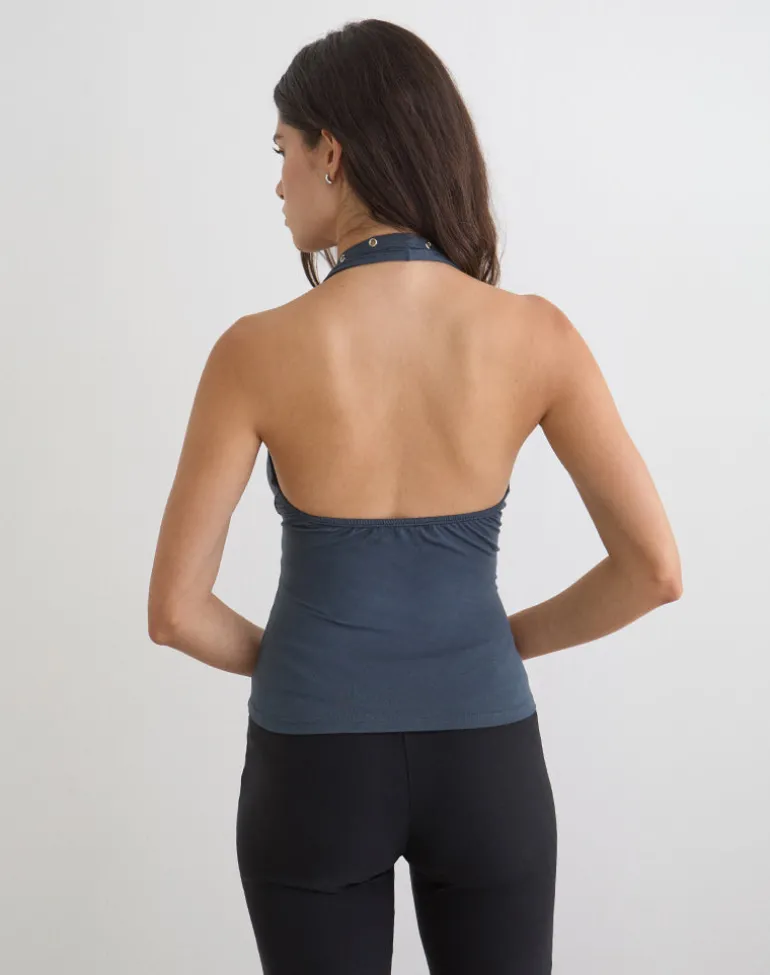 Jugo Halterneck Top in Ocean Storm with Eyelets