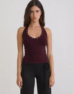 Jugo Halterneck Top in Redwood with Eyelets