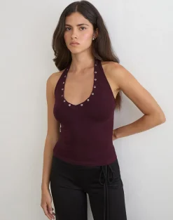 Jugo Halterneck Top in Redwood with Eyelets