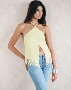 Junaya Top in Lemon with Vintage Bloom Embroidery