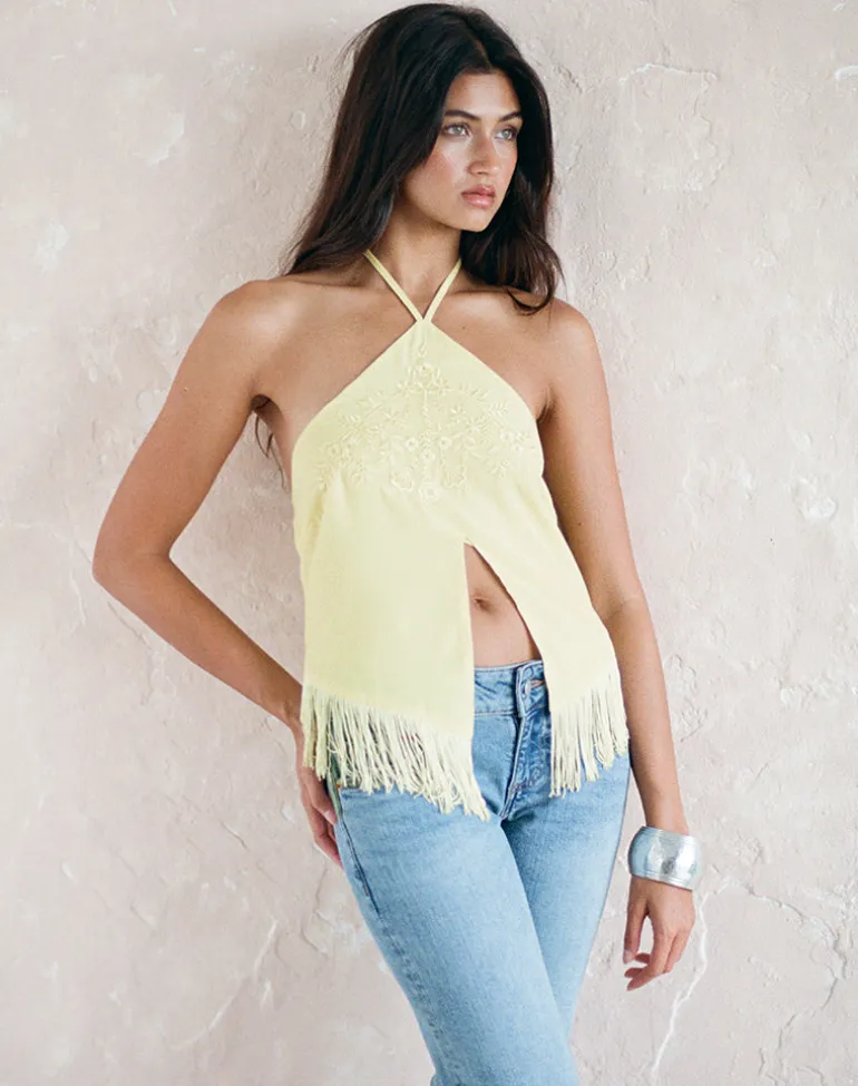 Junaya Top in Lemon with Vintage Bloom Embroidery