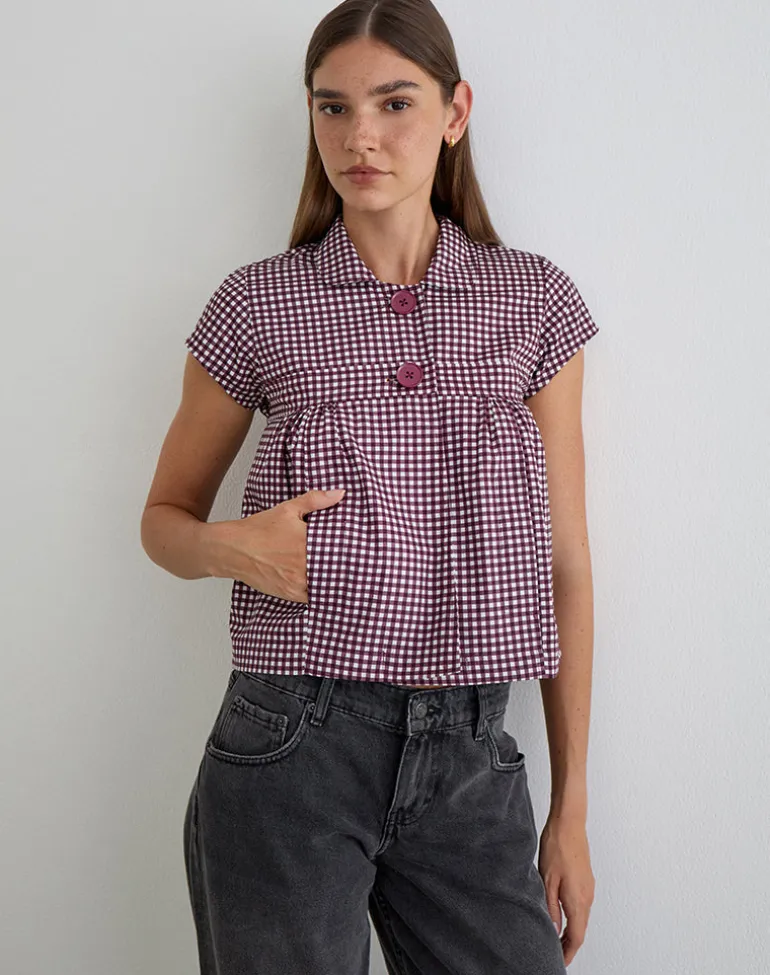 Kaelus Shirt in Mini Gingham Wine