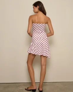 Kagari Mini Dress in Diagonal Stripe Pink