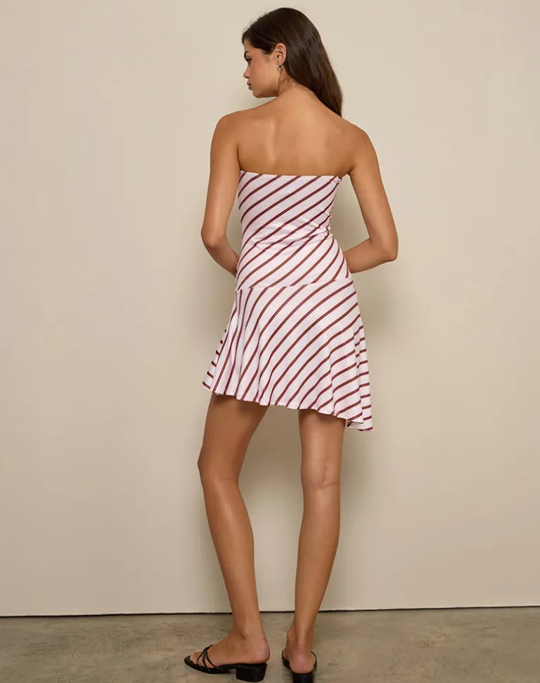 Kagari Mini Dress in Diagonal Stripe Pink