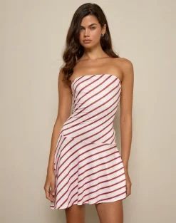 Kagari Mini Dress in Diagonal Stripe Pink