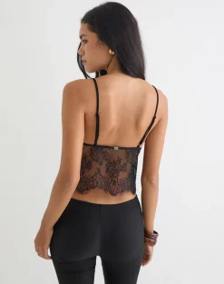 Kaika Plunge Cami Top in Eyelash Lace Black