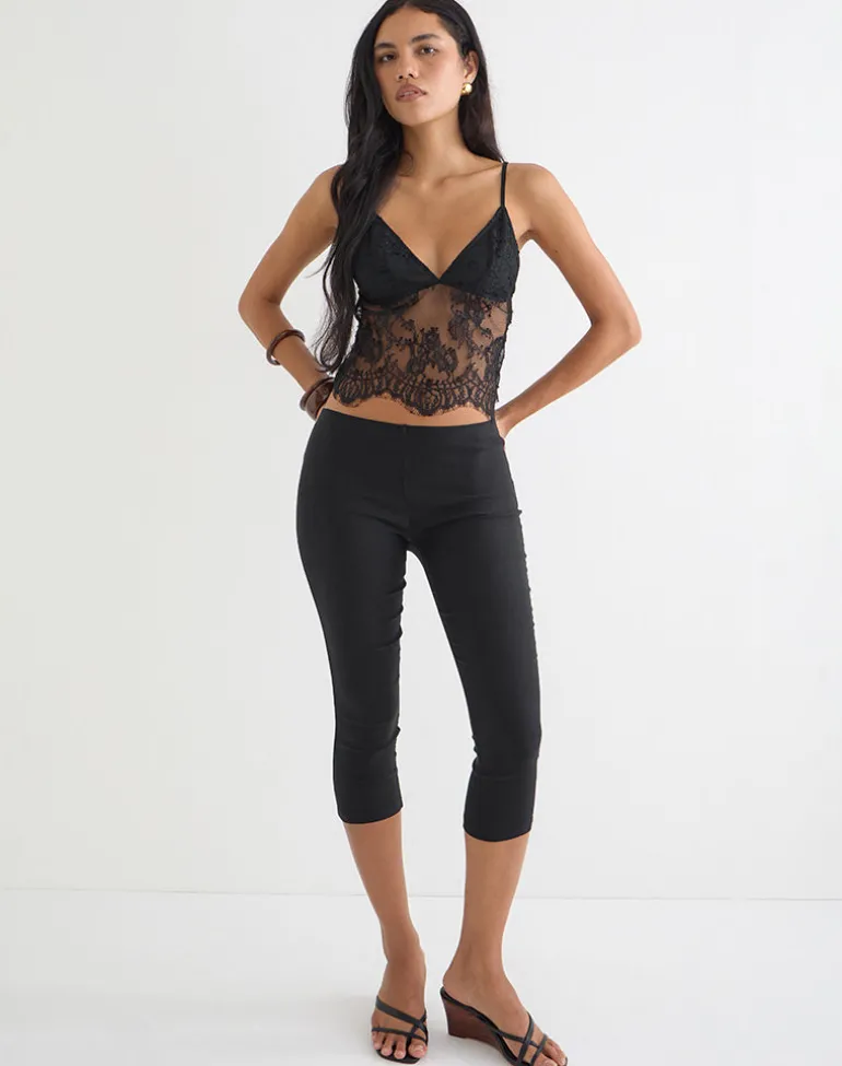 Kaika Plunge Cami Top in Eyelash Lace Black