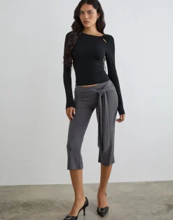 Kalais Long Sleeve Twisted Neckline Top in Black
