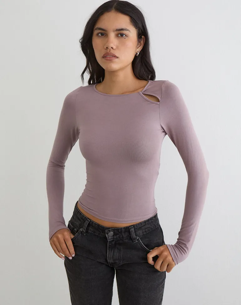 Kalais Long Sleeve Twisted Top in Dusty Mauve