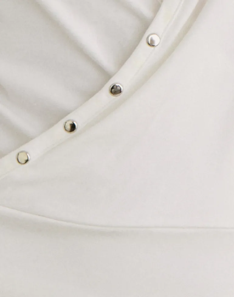 Kalei Cami Top in Rayon Jersey Off White with Studs