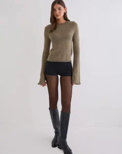 Kaleo Roll Edge Jumper in Knit Khaki