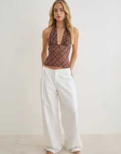 Kaluli Halterneck Top in Stone Check Brown