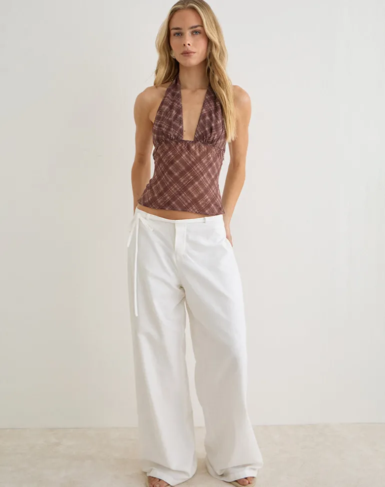Kaluli Halterneck Top in Stone Check Brown