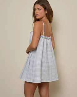 Kamalani Dress in Mini Gingham Blue and Grey