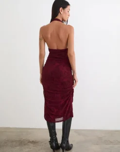 Kamau Dress in Flock Compact Paisley Wine