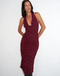 Kamau Dress in Flock Compact Paisley Wine