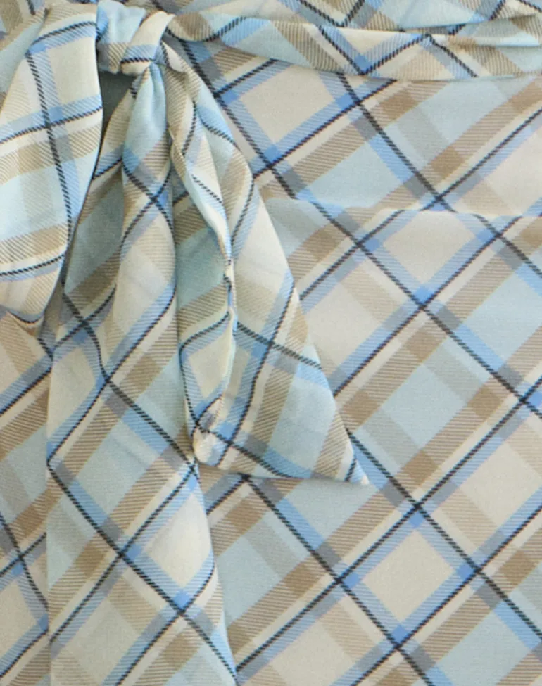 Kamili Midi Skirt in Chiffon Vintage Blue Check