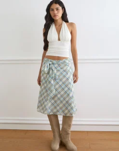Kamili Midi Skirt in Chiffon Vintage Blue Check