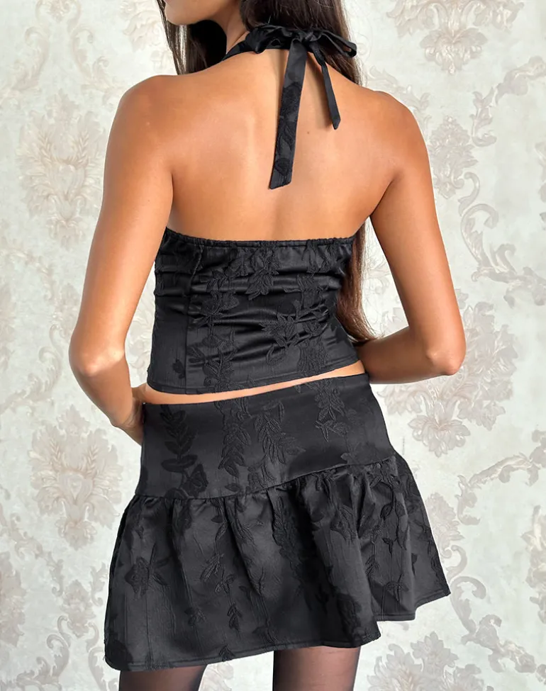 Kampi Halter Top in Satin Jacquard Black