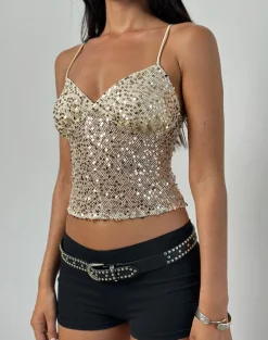 Karachi Triangle Cami Top in Sequin Gold