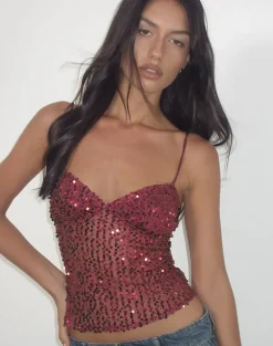 Karachi Triangle Cami Top in Sequin Burgundy