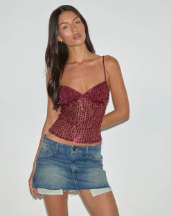 Karachi Triangle Cami Top in Sequin Burgundy