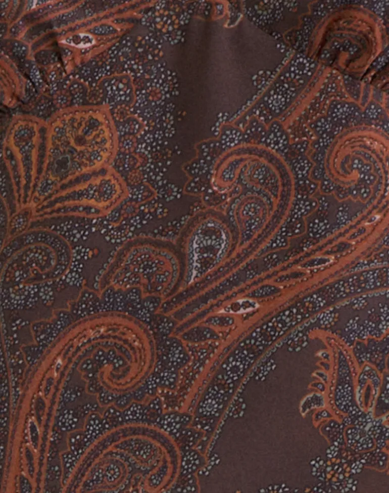 Karilo Long Sleeve Top in Chiffon Royal Paisley Burgundy