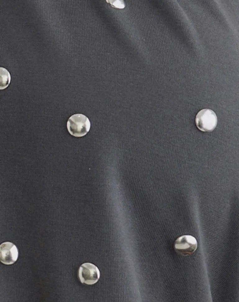 Karise Plunge Top in Cupro Charcoal Grey