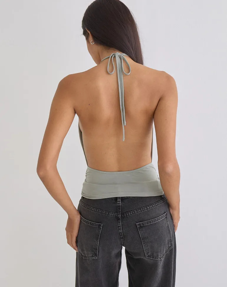 Karise Plunge Top in Cupro Light Grey