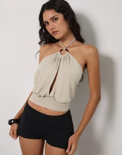 Karise Plunge Top in Cupro Oatmilk
