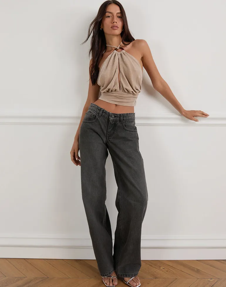 Karise Plunge Top in Glitter Lurex Mesh Cream