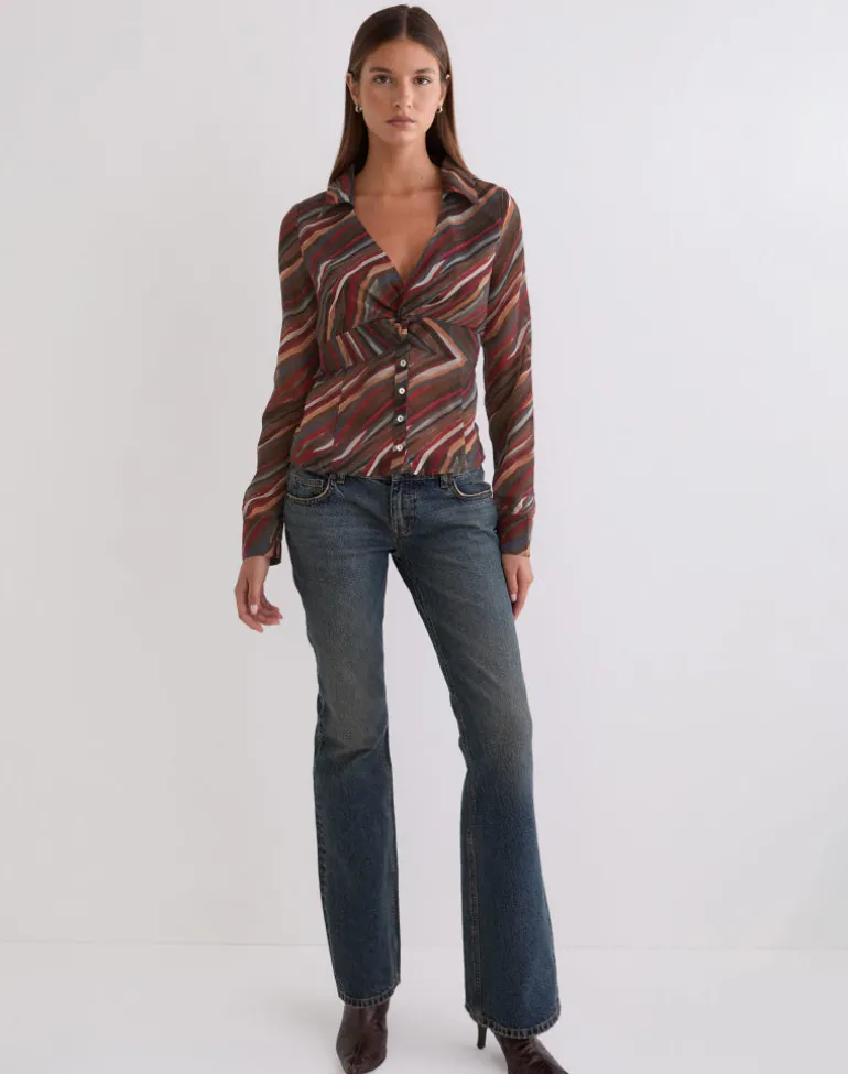 Karisma Shirt in Chiffon 70's Shadow Stripe