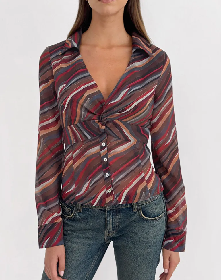 Karisma Shirt in Chiffon 70's Shadow Stripe