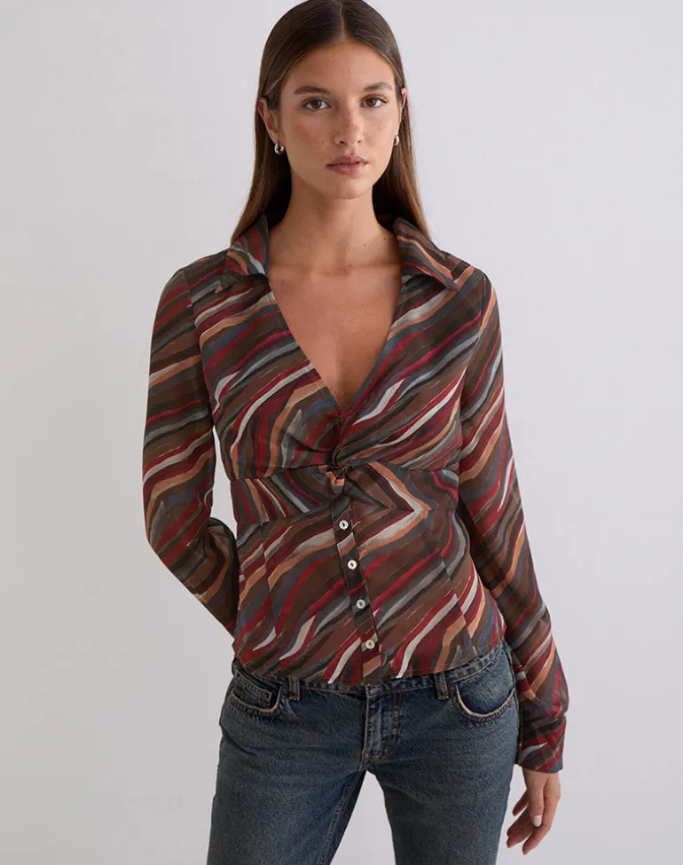 Karisma Shirt in Chiffon 70's Shadow Stripe