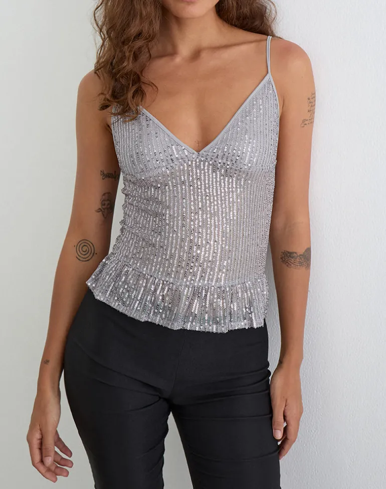 Karka Cami Top in Drape Sequin Grey