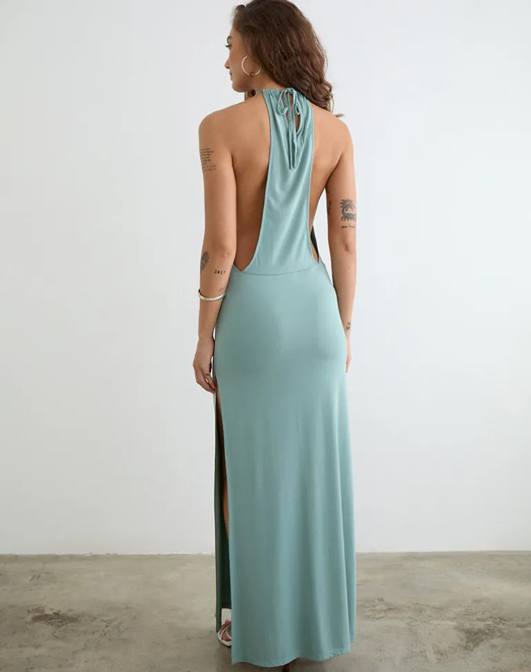 Karuna High Neck Maxi Dress in Aqua Grey