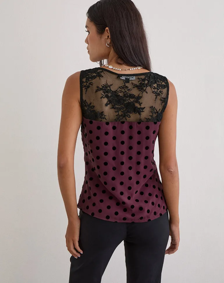 Kasia V-Neck Top in Vintage Polka Maroon
