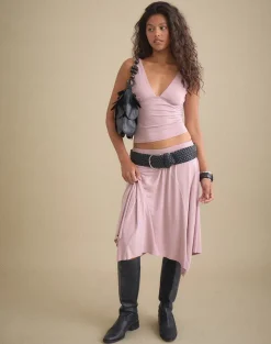 Kaulu Midi Skirt in Cupro Dusty Pink with Rhinestones