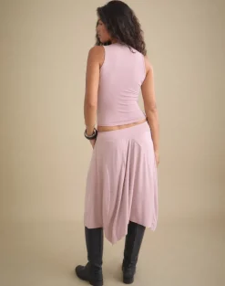 Kaulu Midi Skirt in Cupro Dusty Pink with Rhinestones
