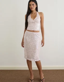 Kavivi Midi Skirt in Sequin Baby Pink