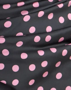 Kavra Scarf in Black Satin Scattered with Pink Polka