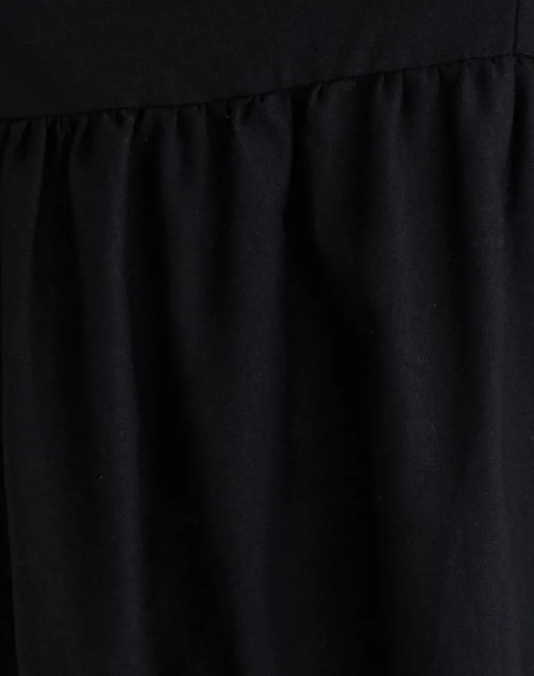Kayla Square Neck Mini Dress in Linen Black